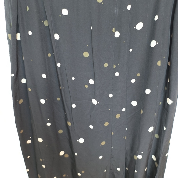 Vintage Carlisle Silk Pleated Black Polka Dot Maxi Skirt Retro Size 12 Side Zip - Picture 5 of 8